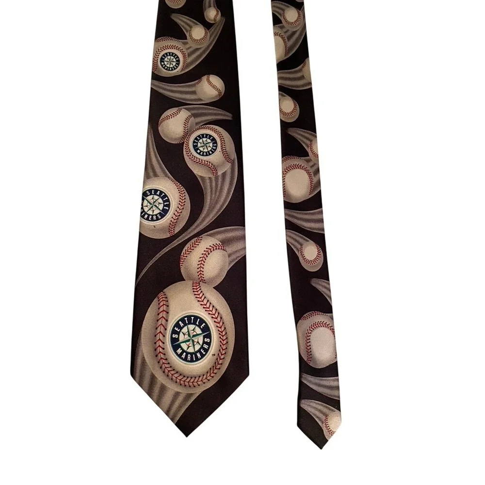 Ralph Marlin Seattle Mariners Curve Ball MLB Necktie Black Baseball 2003 251355